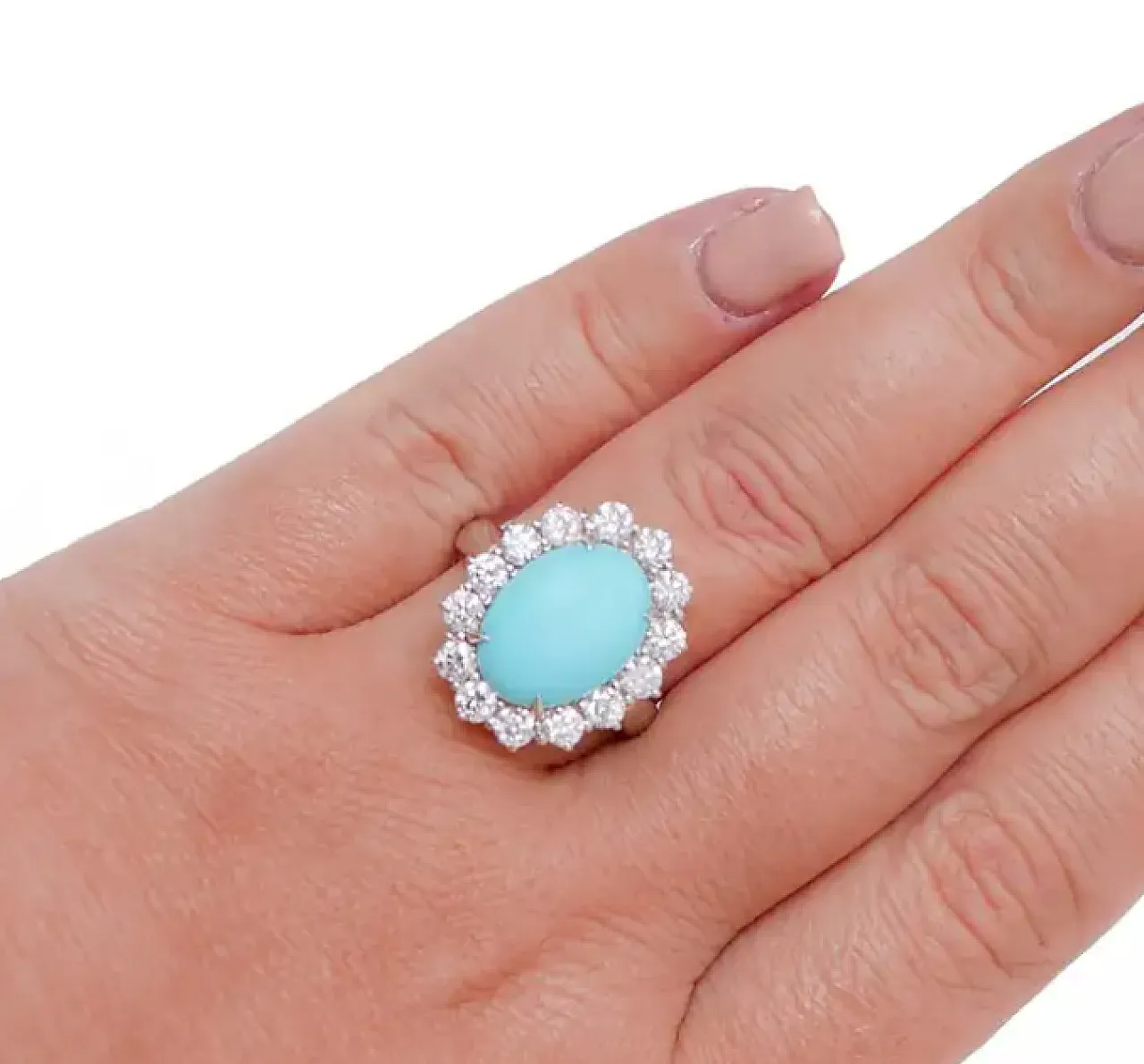 Modern white gold ring with turquoise and diamond, 2000s 4