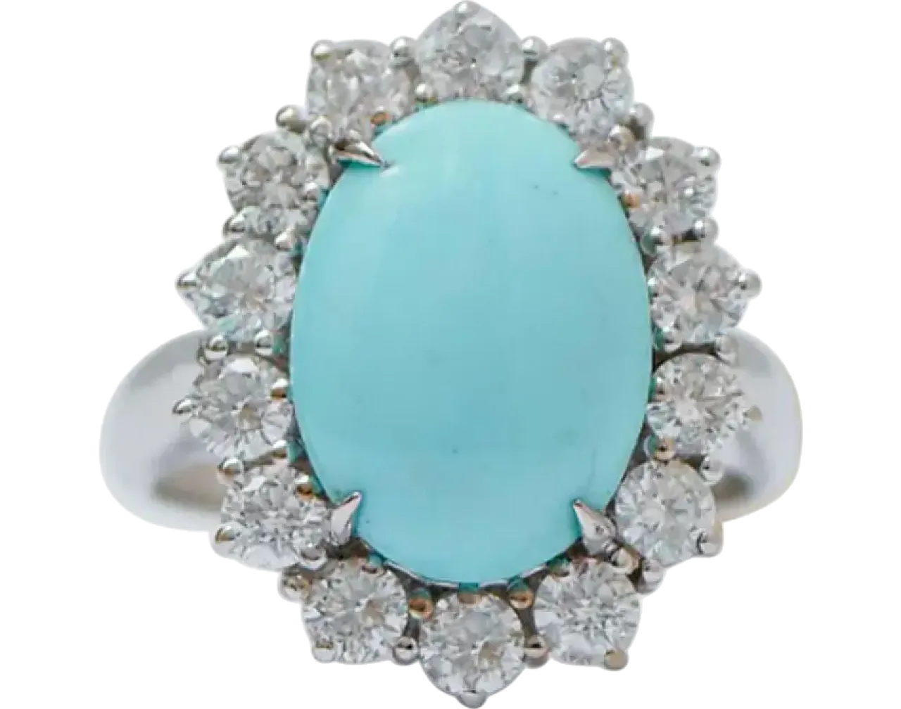 Modern white gold ring with turquoise and diamond, 2000s 6