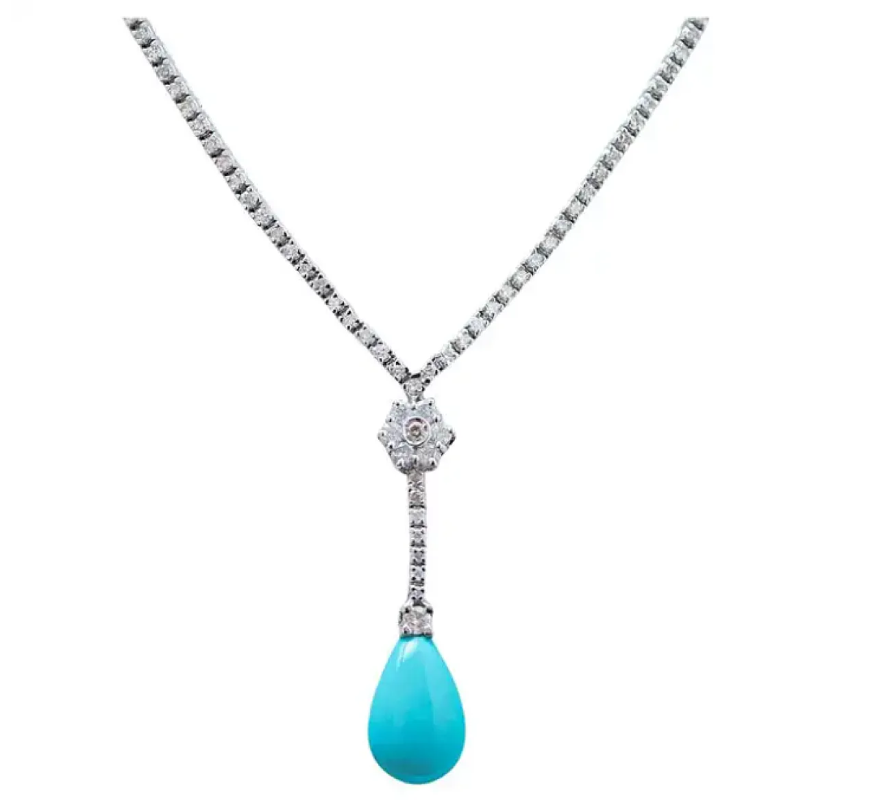 Tennis necklace in turquoise, diamonds and 14-carat white gold, 2000s 1