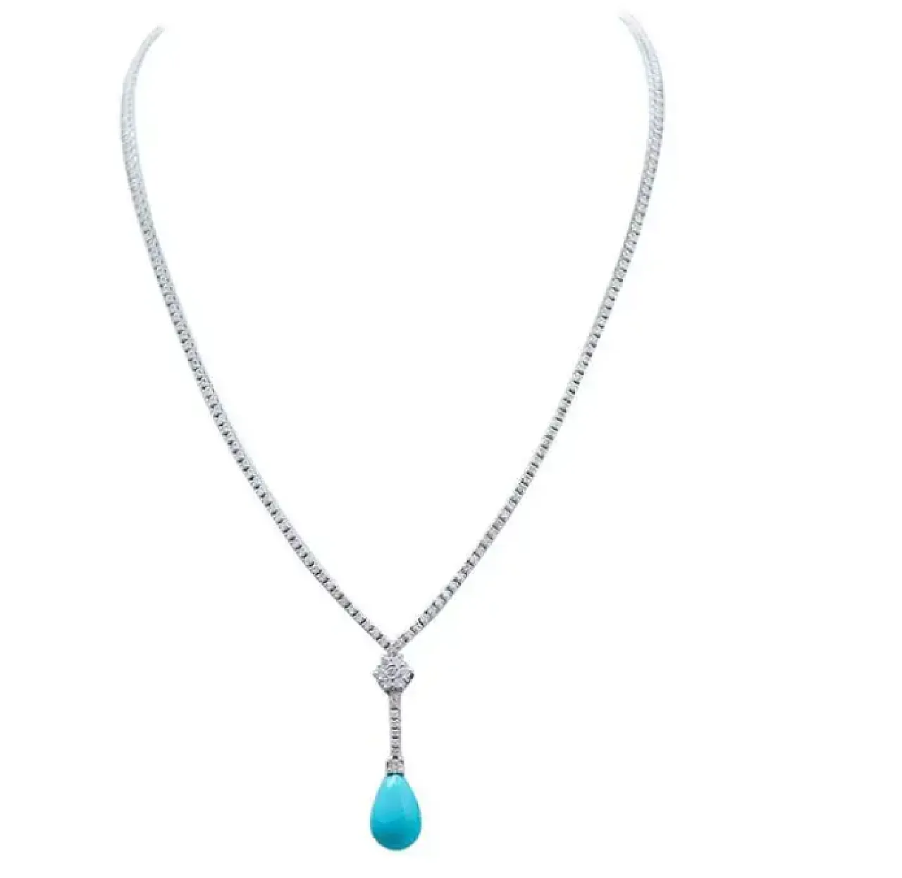 Tennis necklace in turquoise, diamonds and 14-carat white gold, 2000s 2
