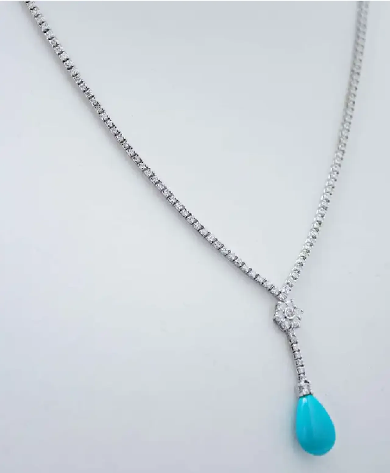 Tennis necklace in turquoise, diamonds and 14-carat white gold, 2000s 3