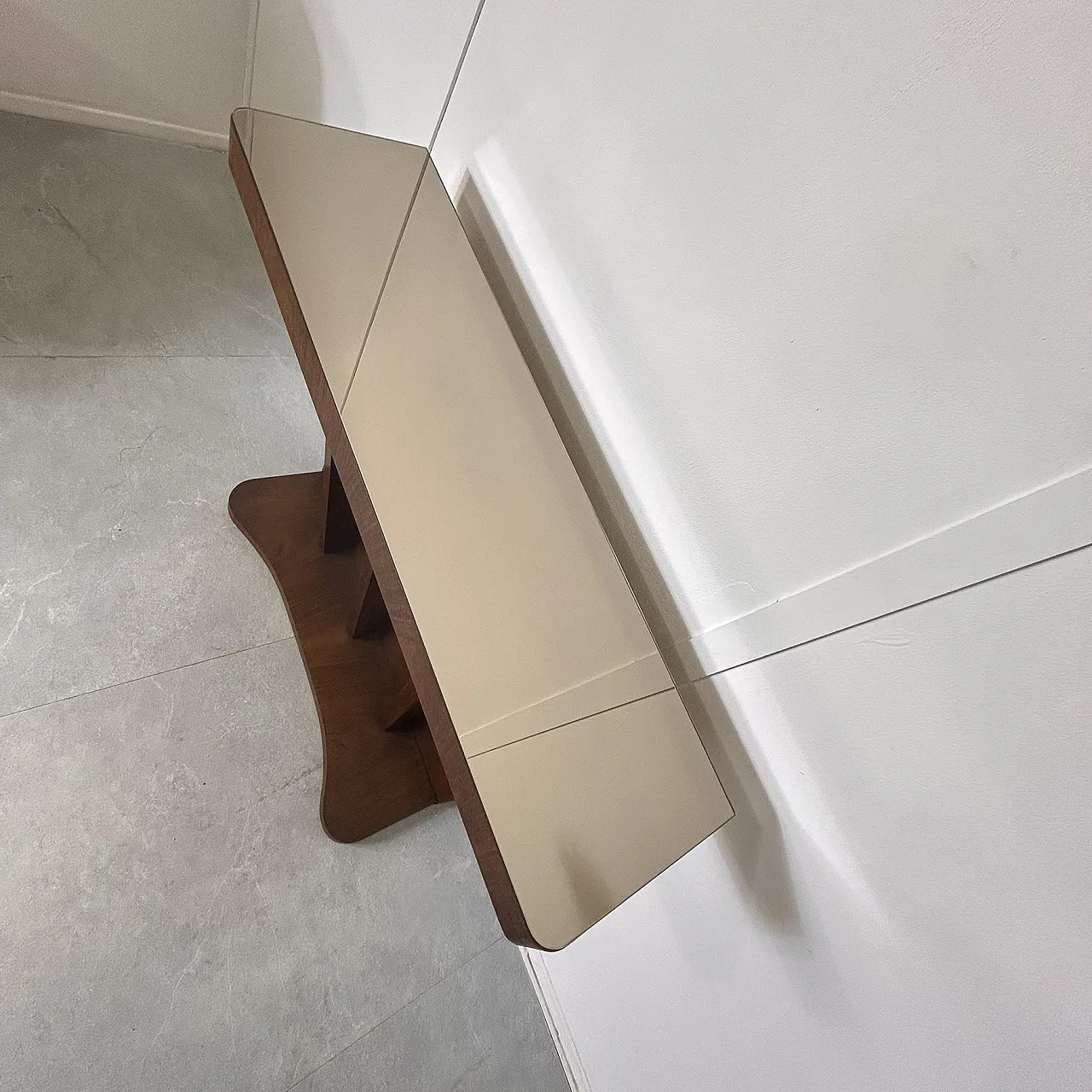 Consolle Art Déco in noce con piano in specchio, anni '30 13