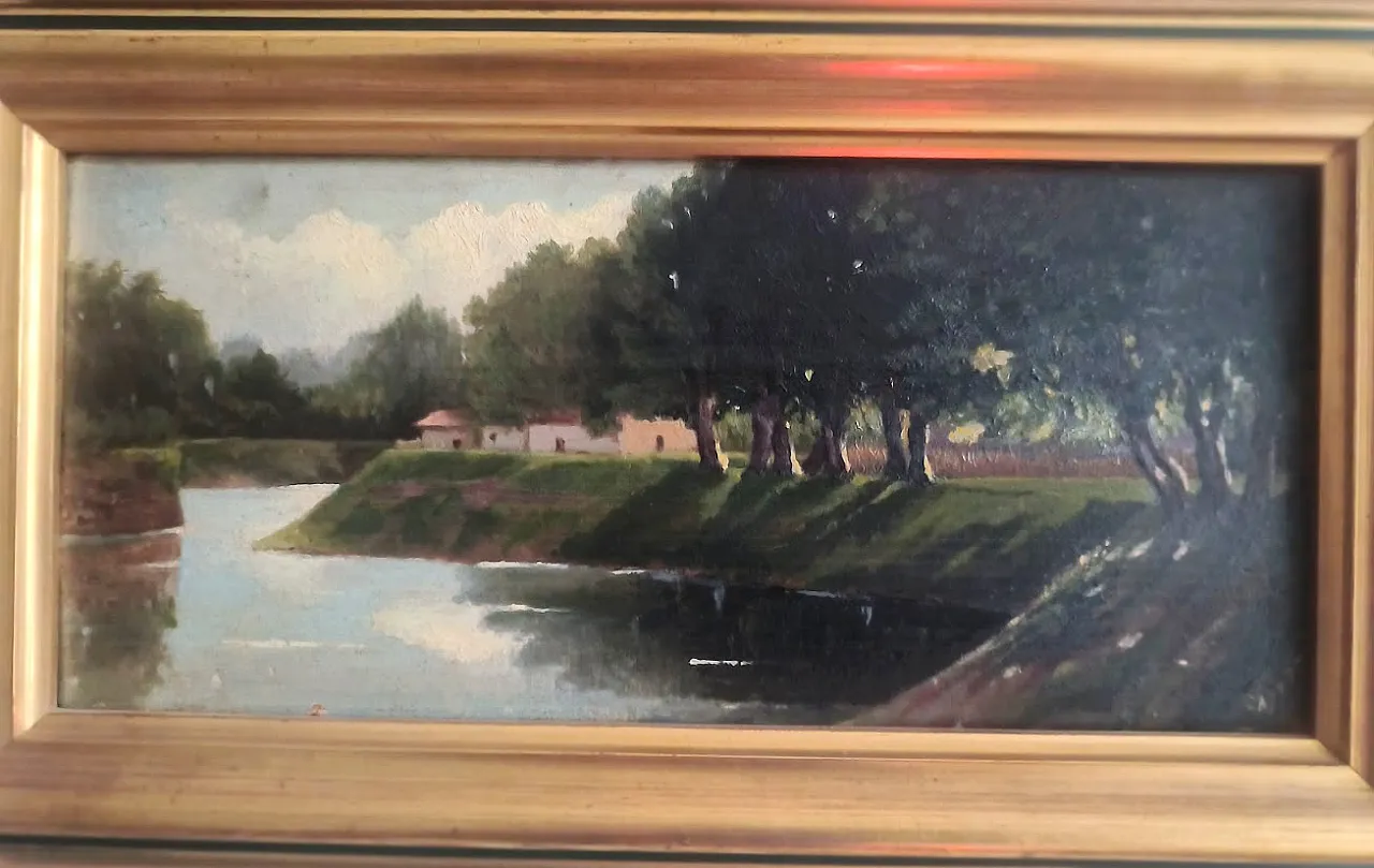 "PAESAGGIO FLUVIALE" firma: CARETTI olio su tavola, '800 4