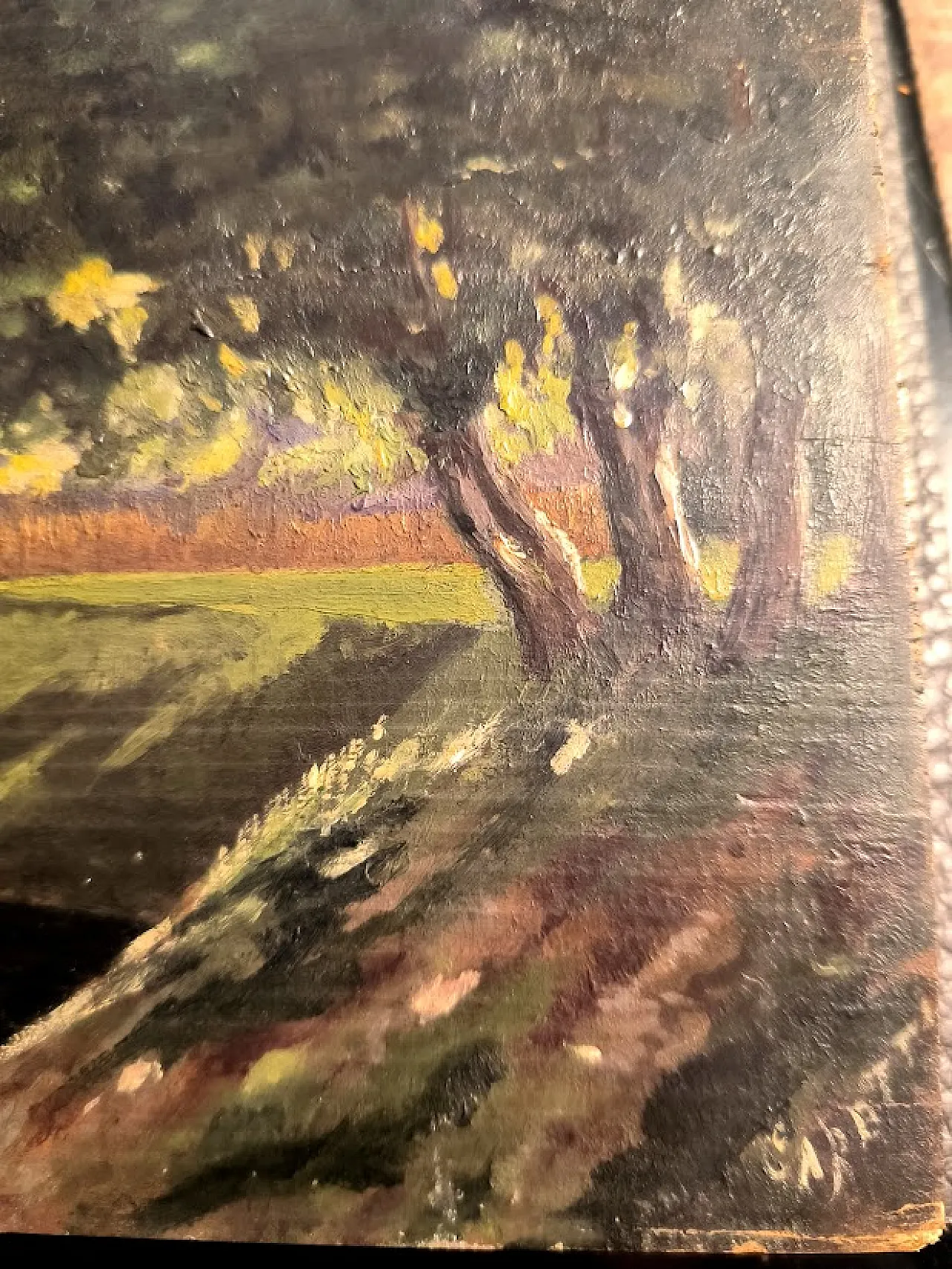 "PAESAGGIO FLUVIALE" firma: CARETTI olio su tavola, '800 9