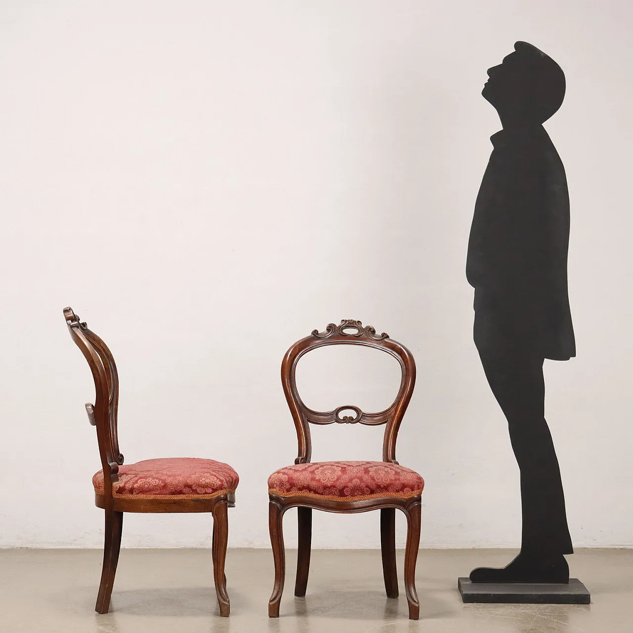 Pair of Louis Philippe chairs in walnut & red fabric, 19th century 2