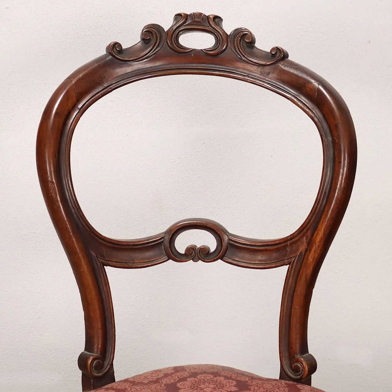 Pair of Louis Philippe chairs in walnut & red fabric, 19th century 4