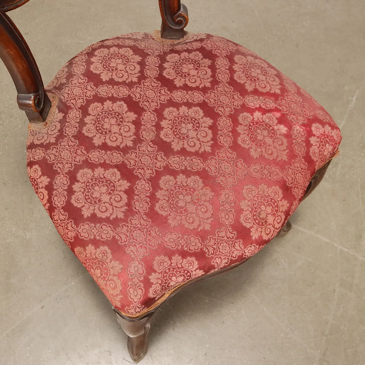 Pair of Louis Philippe chairs in walnut & red fabric, 19th century 6