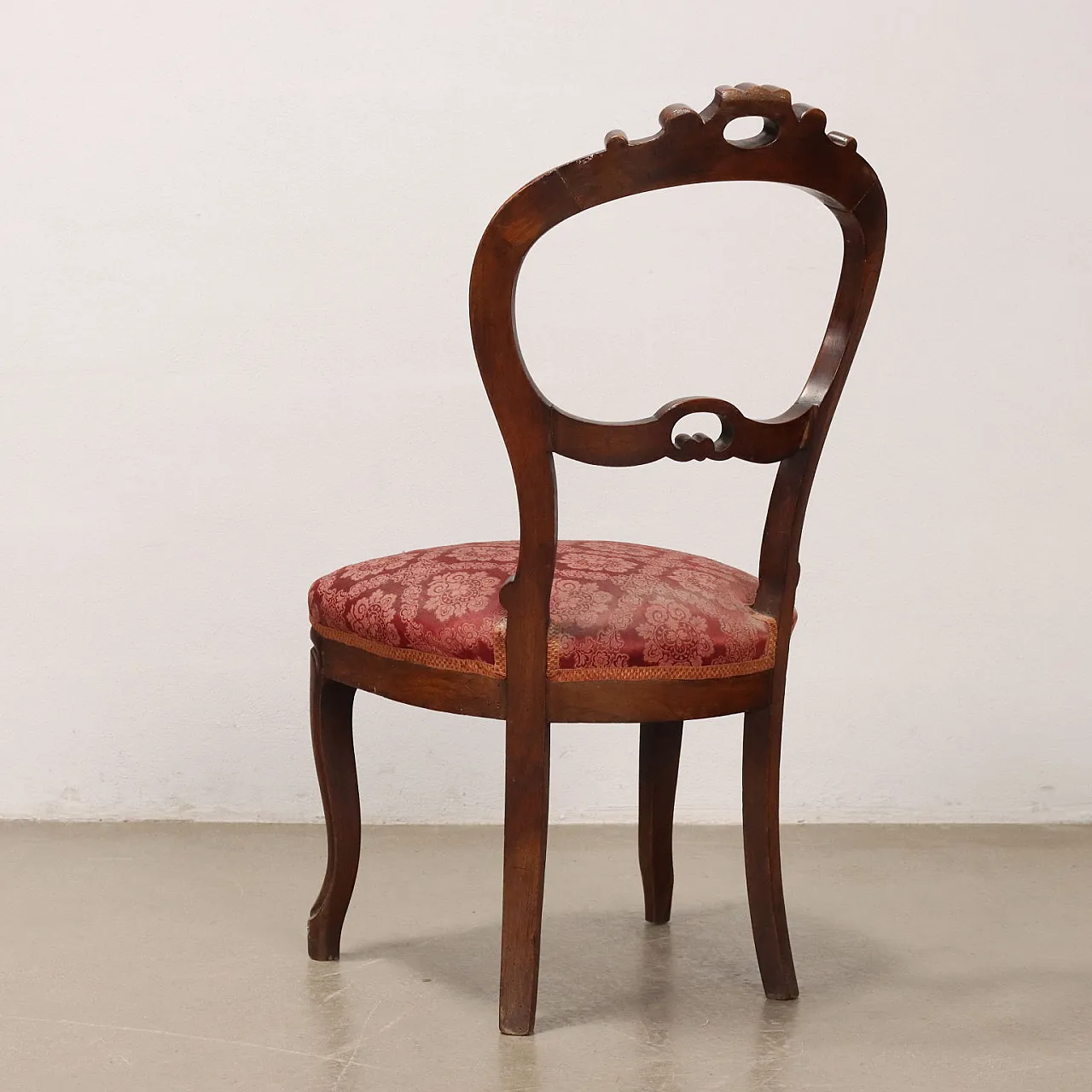 Pair of Louis Philippe chairs in walnut & red fabric, 19th century 7