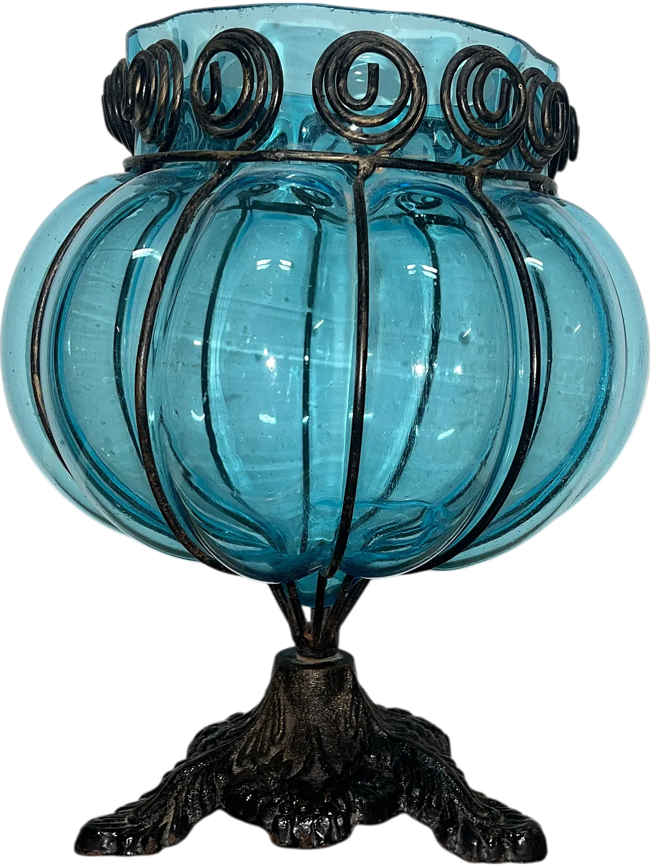 Vaso in vetro blu, anni '70 7