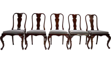5 Sedie da pranzo Queen Anne in mogano, anni '20