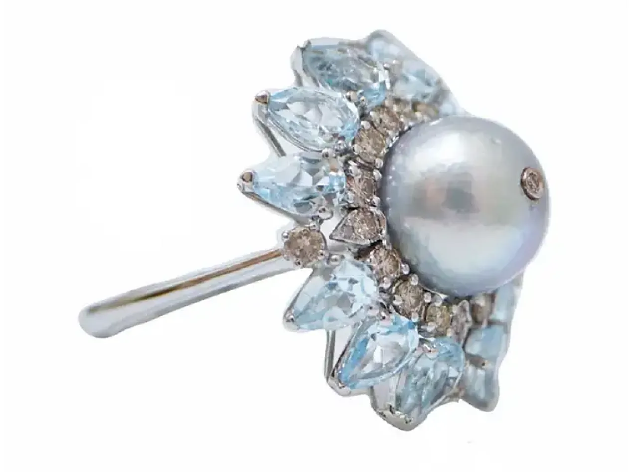 White gold ring with topazes, pearl and diamonds, 1970s 2
