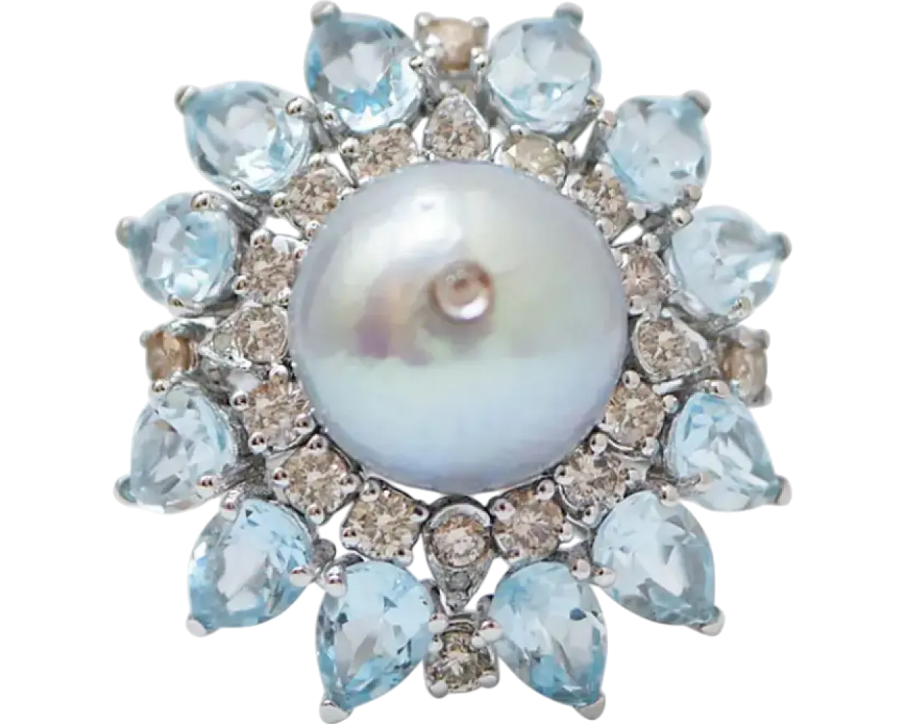 White gold ring with topazes, pearl and diamonds, 1970s 6