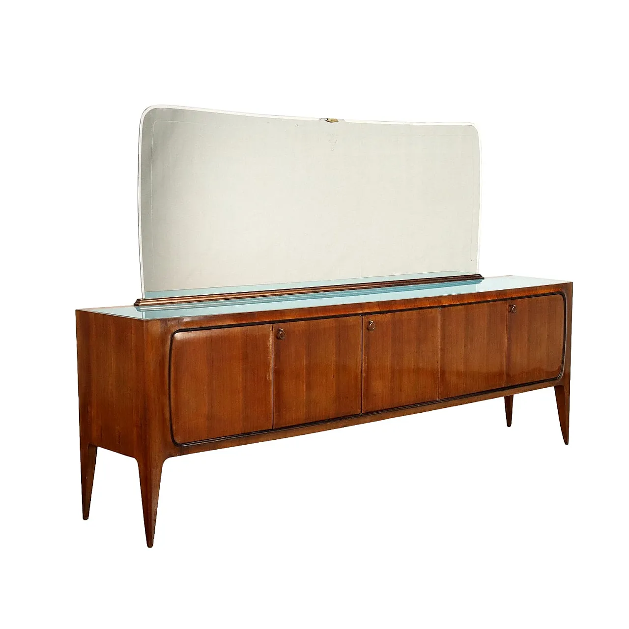 Walnut veneered wood buffet sideboard with mirror, 1950s 1