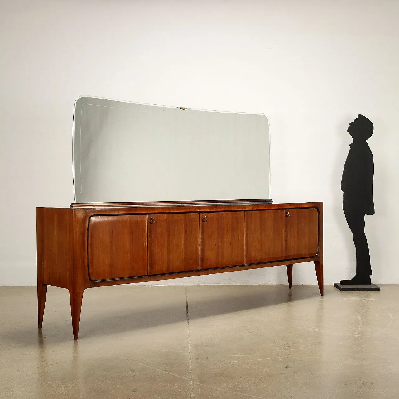 Walnut veneered wood buffet sideboard with mirror, 1950s 2