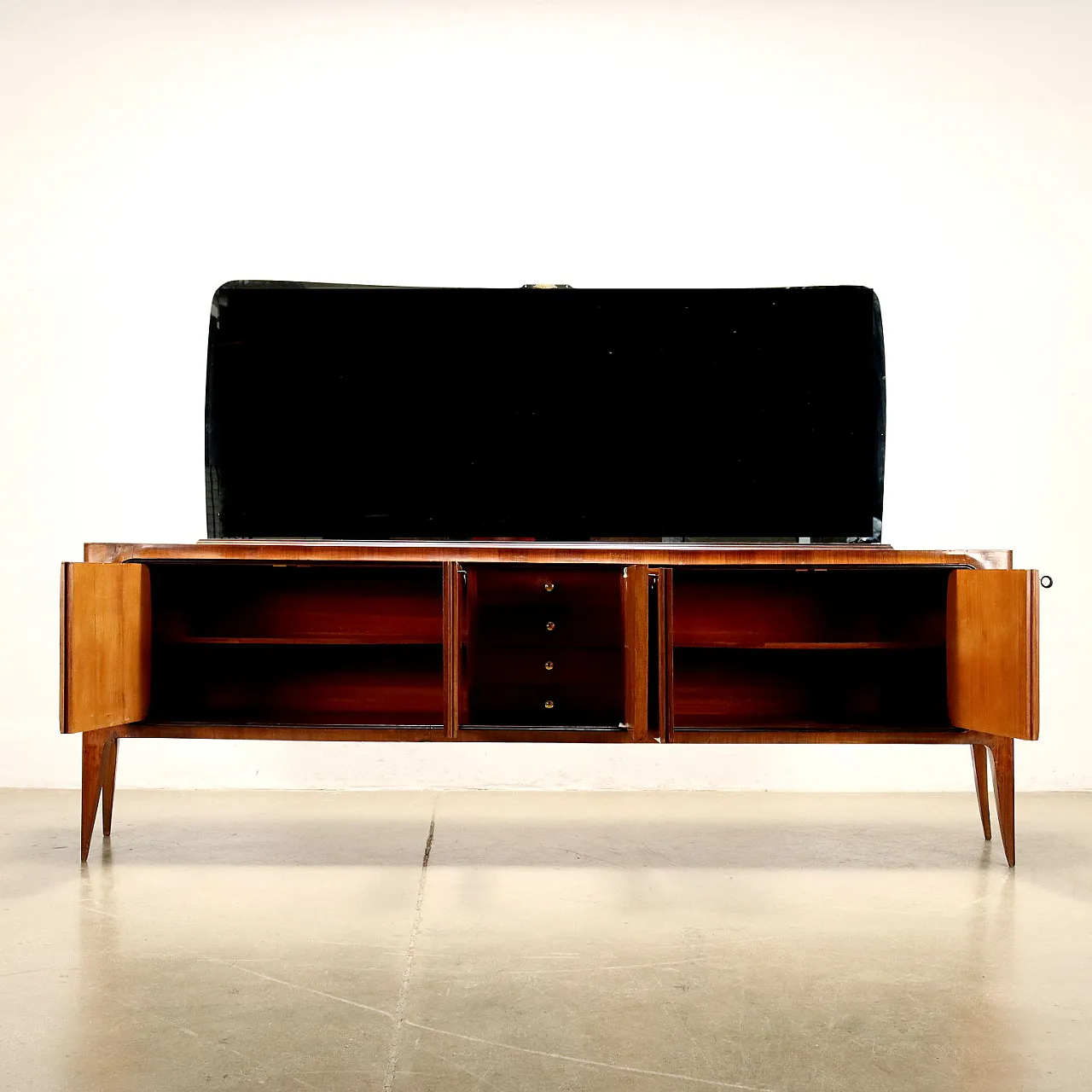 Walnut veneered wood buffet sideboard with mirror, 1950s 3
