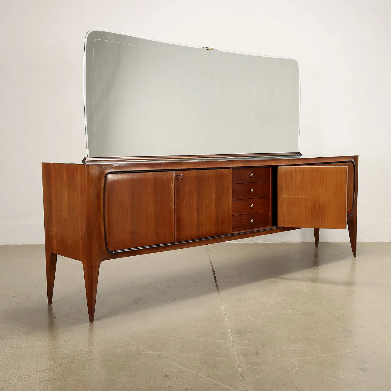 Walnut veneered wood buffet sideboard with mirror, 1950s 4