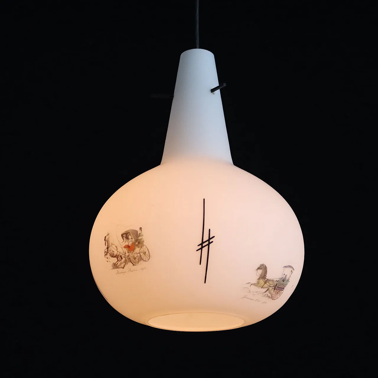 Opal glass chandelier with decorative patterns, 1960s 3