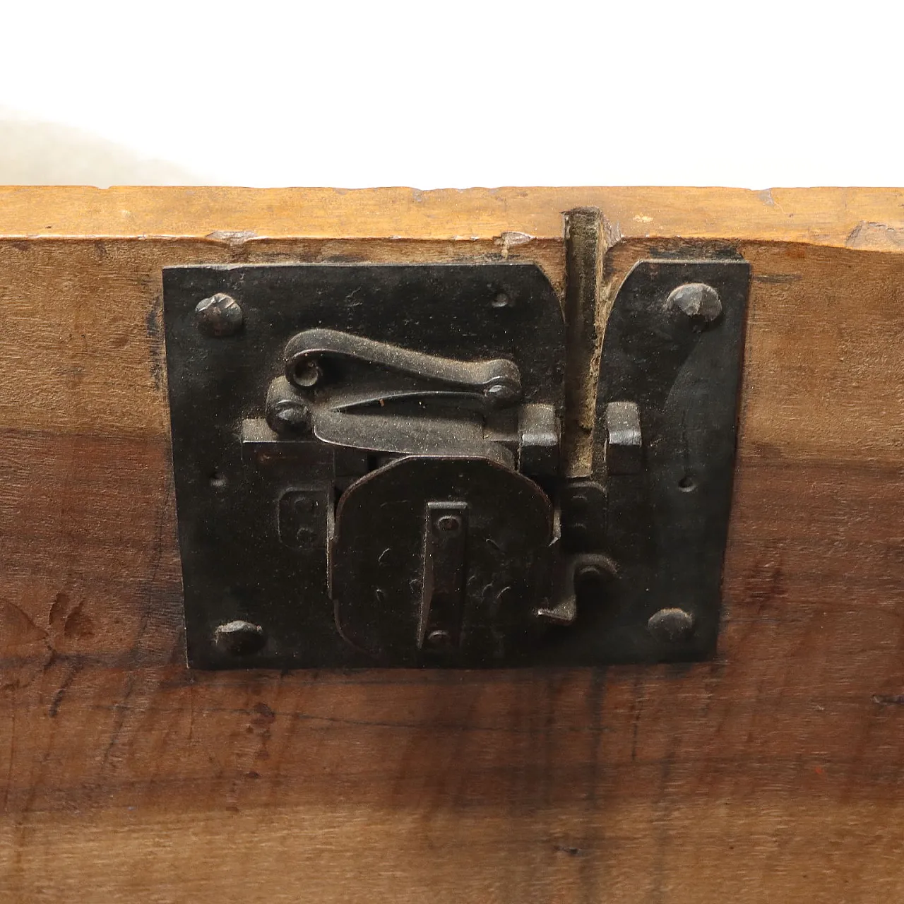 Antique chest walnut wrought iron metal Italy, XVIII Century 6