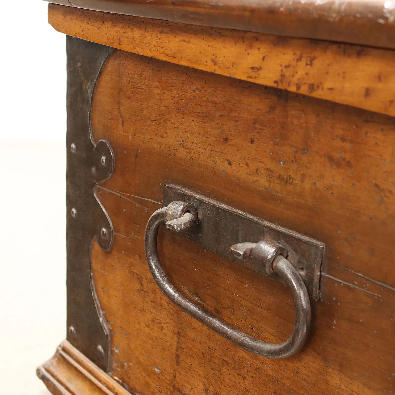 Antique chest walnut wrought iron metal Italy, XVIII Century 9