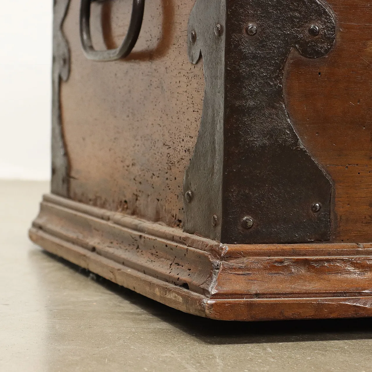 Antique chest walnut wrought iron metal Italy, XVIII Century 10