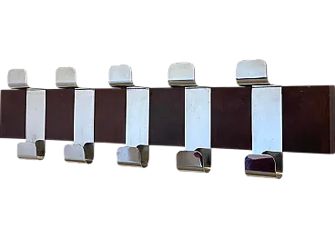 Wooden and steel wall coat hanger, 70s