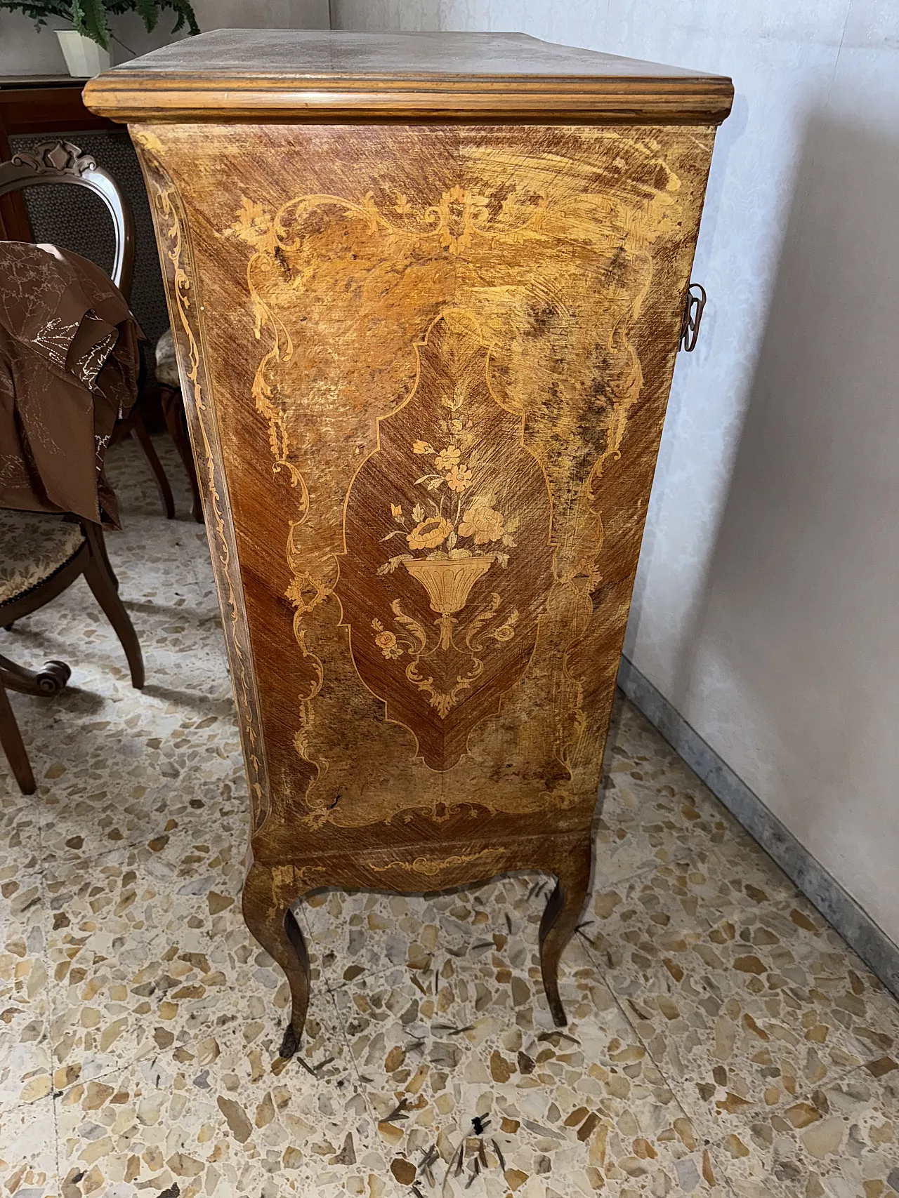 Mobile bar antico in legno con ribalta, primo '900 3