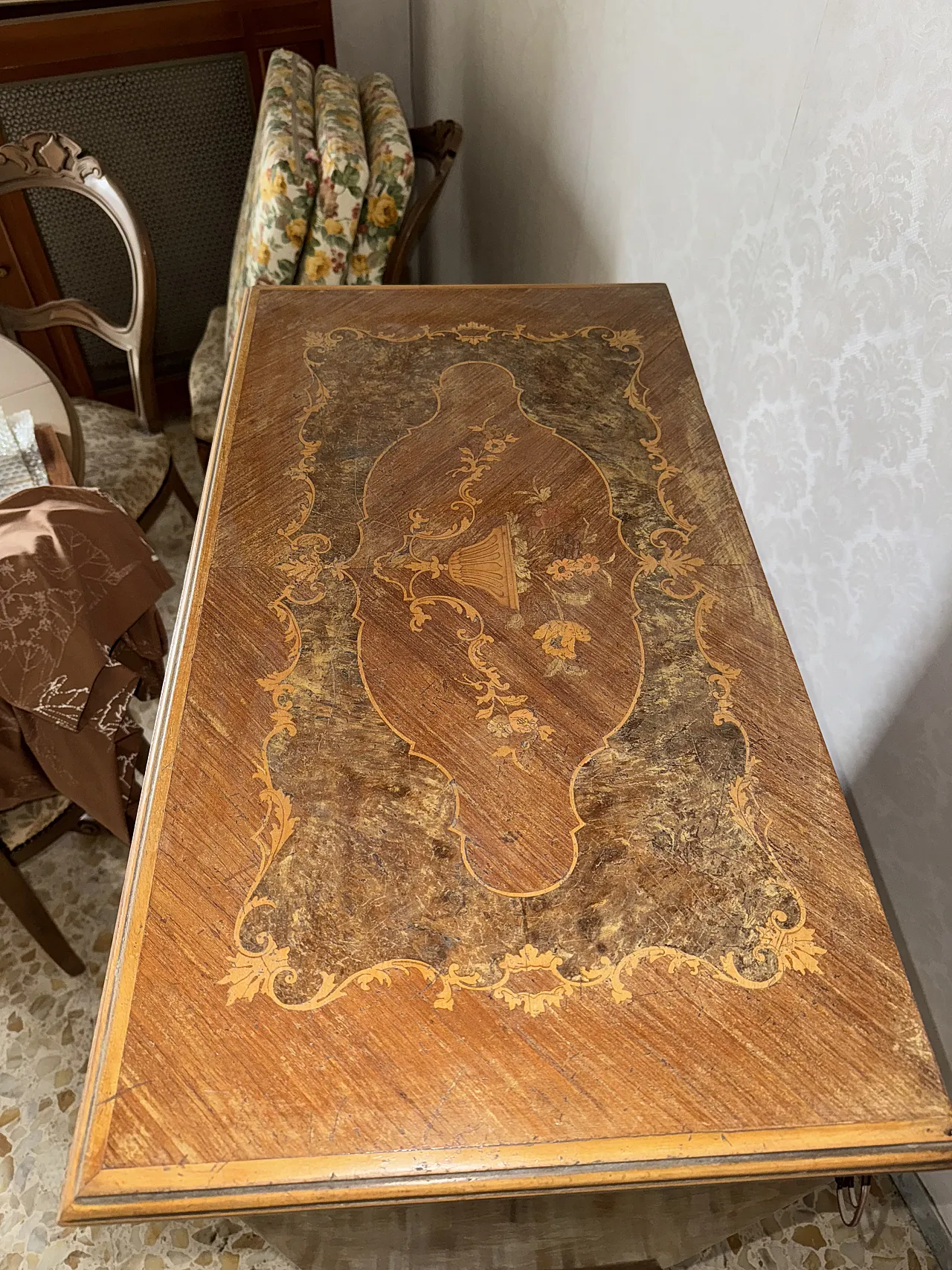 Mobile bar antico in legno con ribalta, primo '900 4