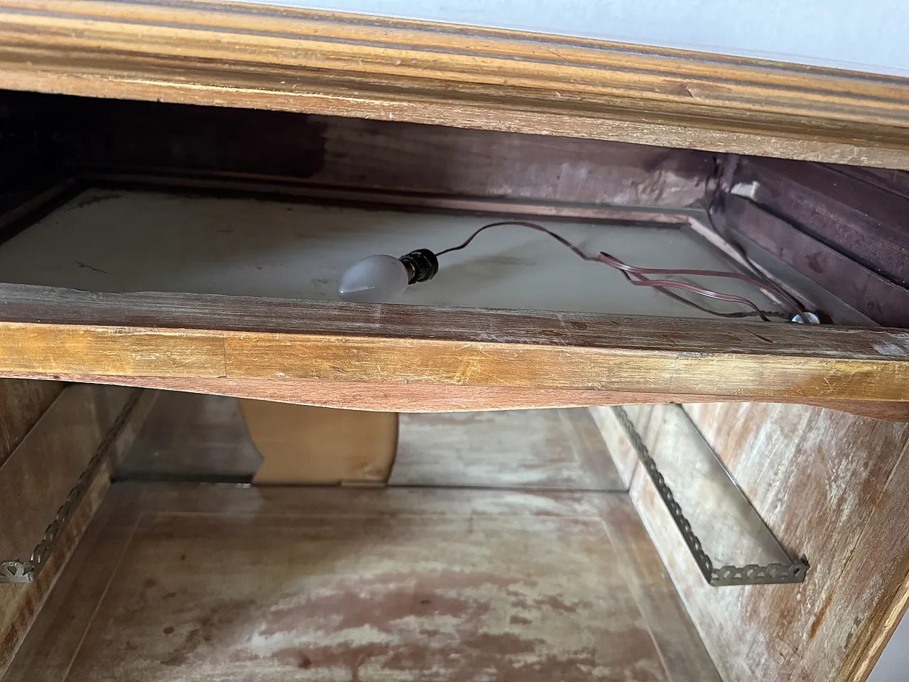 Mobile bar antico in legno con ribalta, primo '900 5