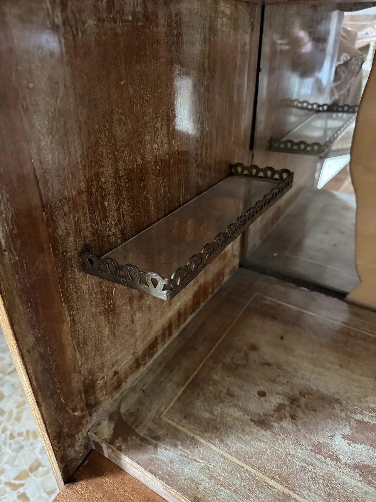 Mobile bar antico in legno con ribalta, primo '900 7