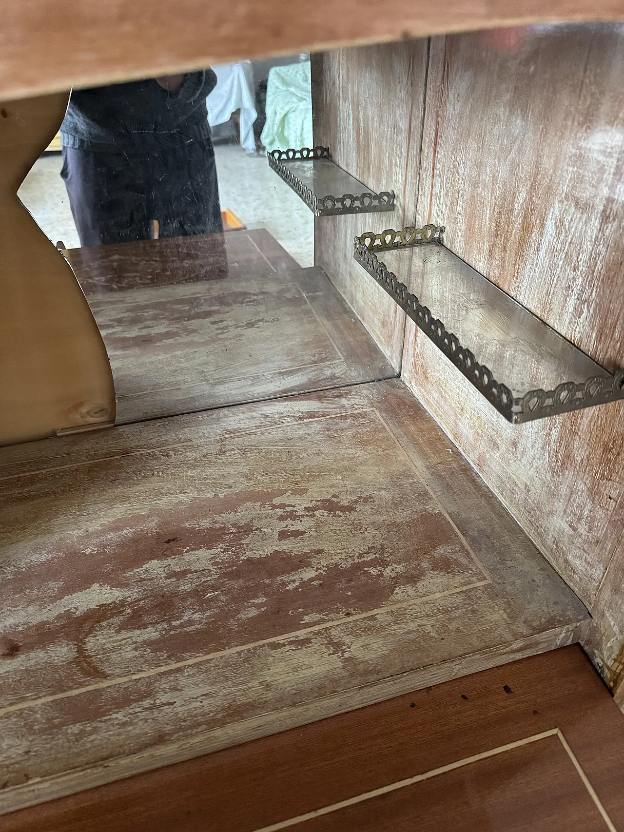 Mobile bar antico in legno con ribalta, primo '900 8