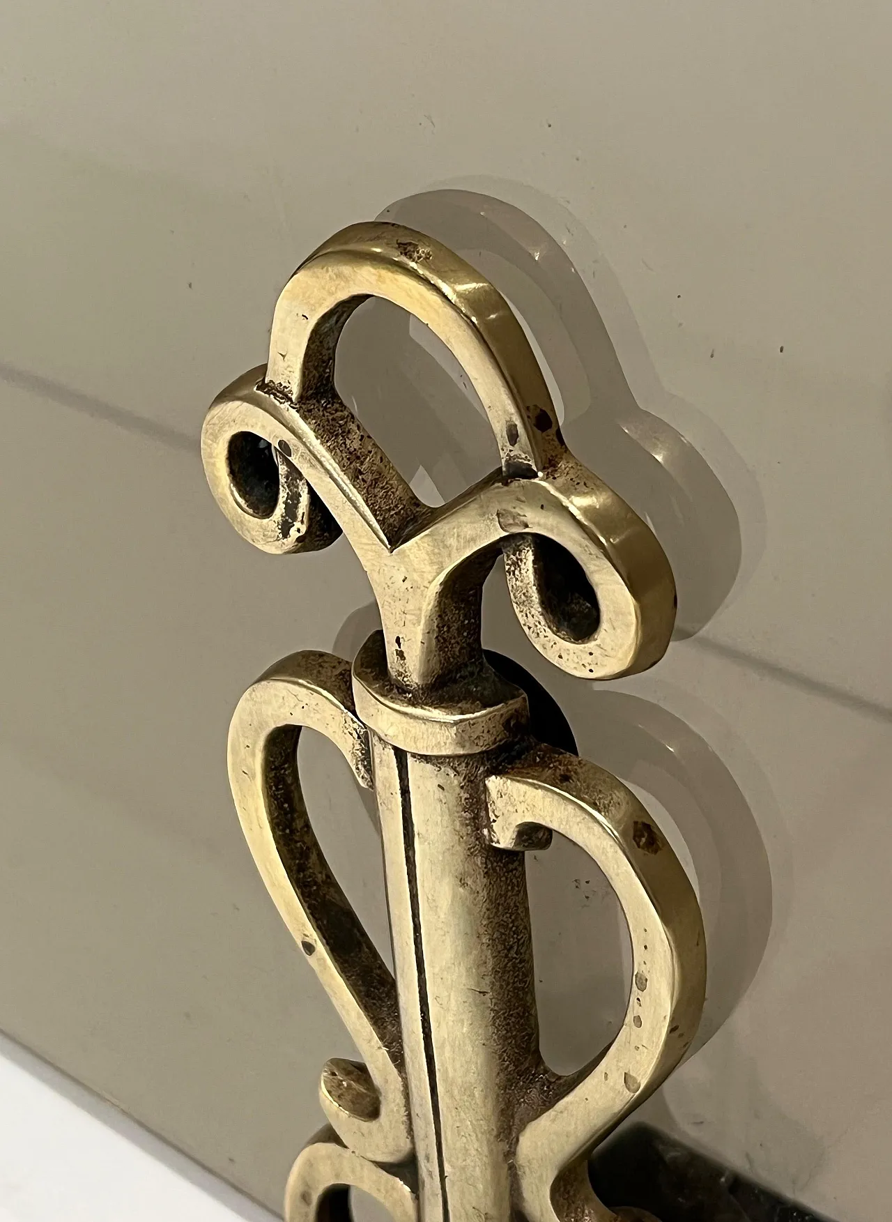 Paravento per caminetto in vetro fumé e bronzo, anni '70 7