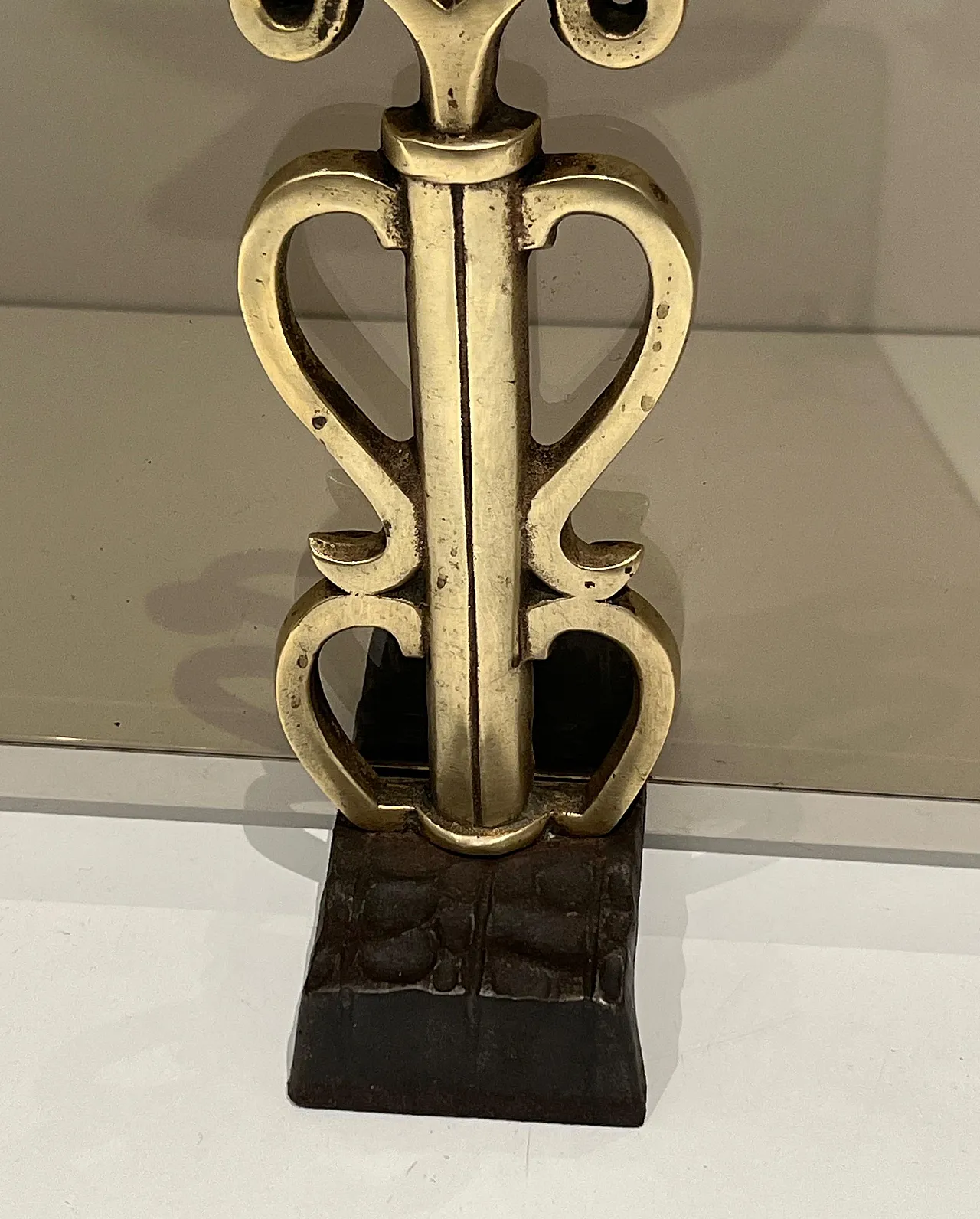 Paravento per caminetto in vetro fumé e bronzo, anni '70 8