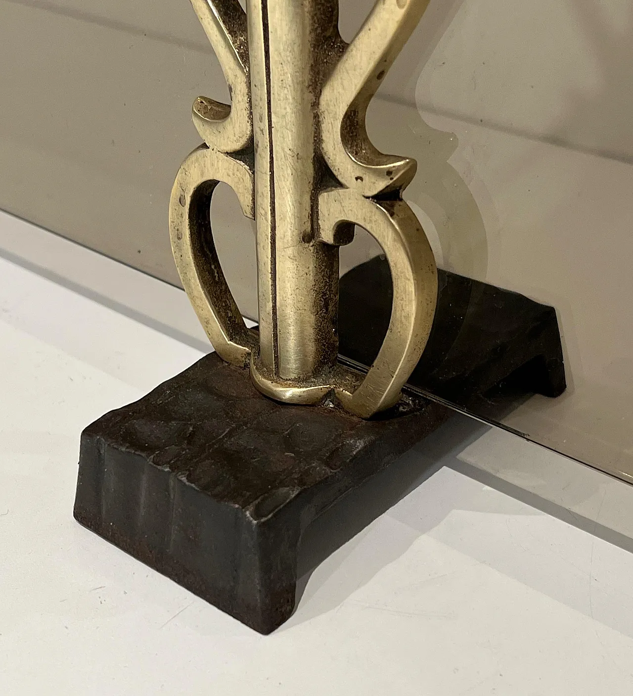 Paravento per caminetto in vetro fumé e bronzo, anni '70 9