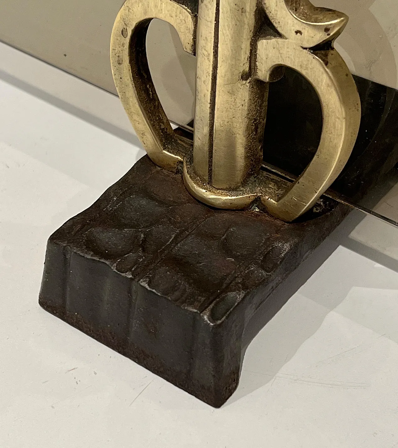 Paravento per caminetto in vetro fumé e bronzo, anni '70 10