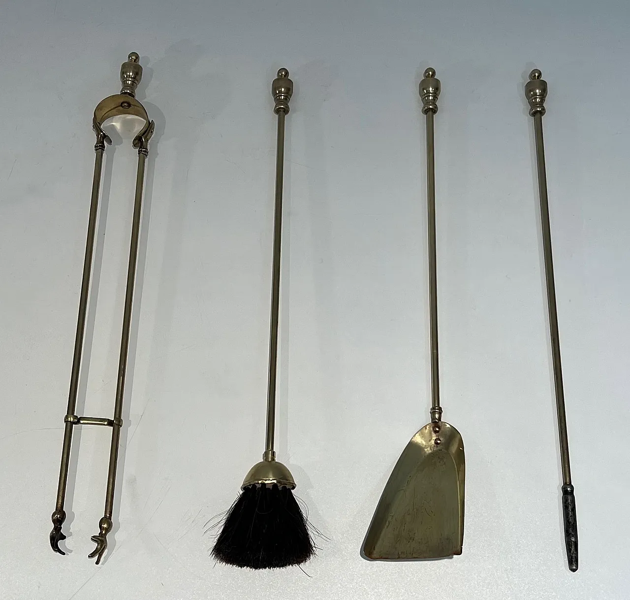 Neoclassical style brass fireplace instruments, 1970s 9