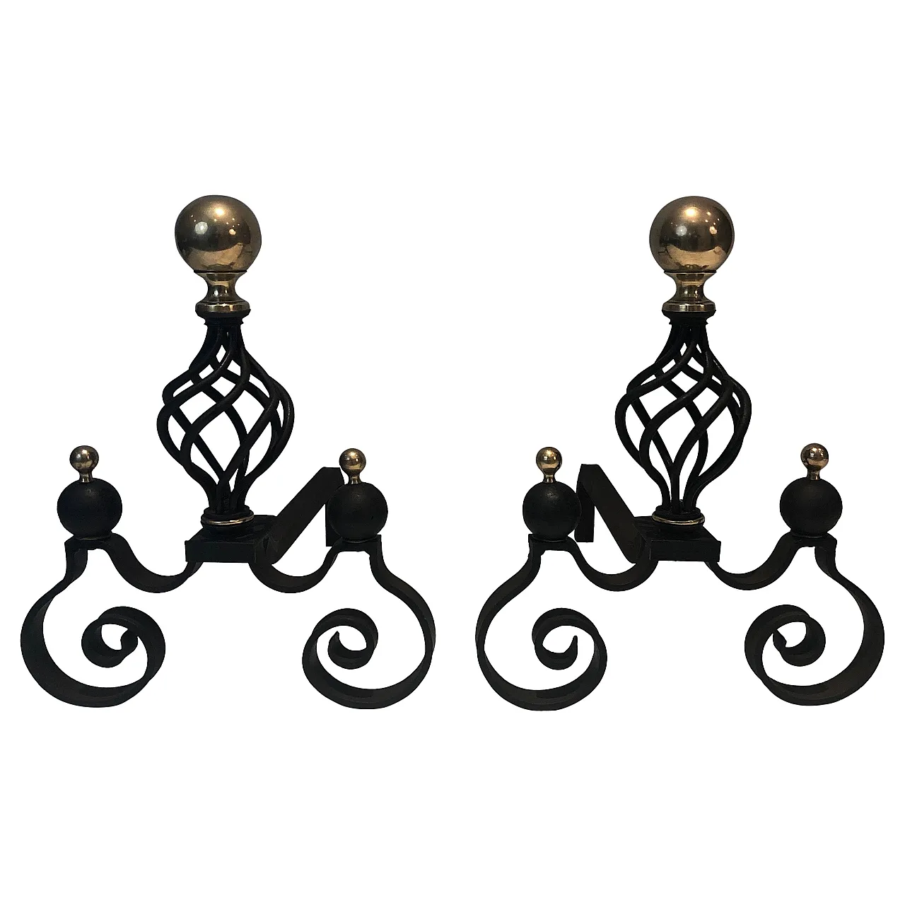 Pair of wrought iron and brass hallways, 1970s 1