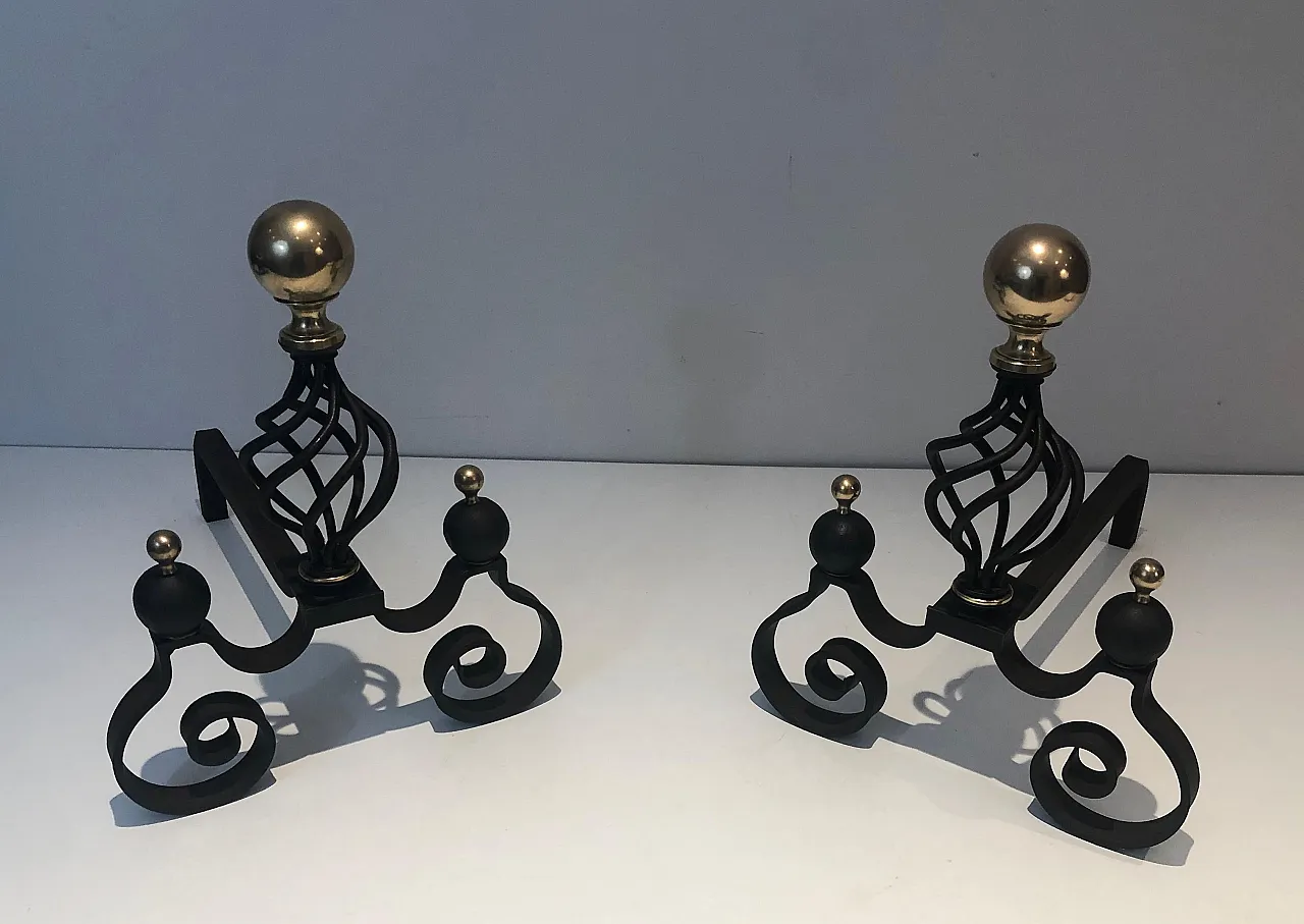 Pair of wrought iron and brass hallways, 1970s 4