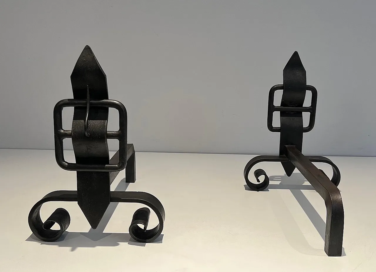 Pair of modernist cast iron and wrought iron hallways, 1950s 5