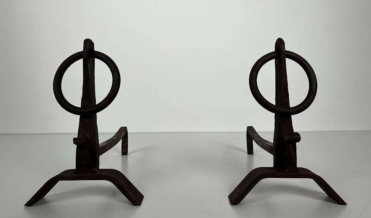 Coppia di androni in ferro battuto stile di Jacques Adnet, anni '50 2