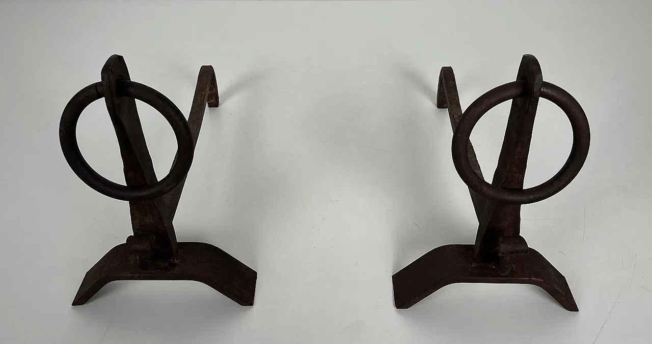 Coppia di androni in ferro battuto stile di Jacques Adnet, anni '50 4
