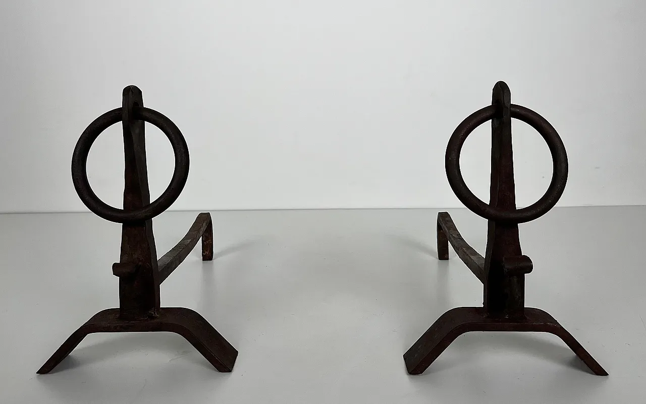 Coppia di androni in ferro battuto stile di Jacques Adnet, anni '50 11