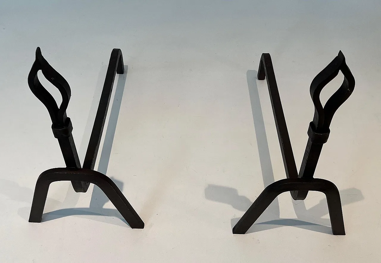 Coppia di androni modernisti in ferro battuto, anni '50 2