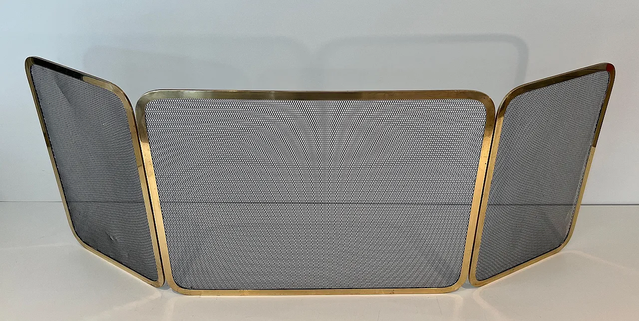 Brass fireplace screen and grill, 1970s 2