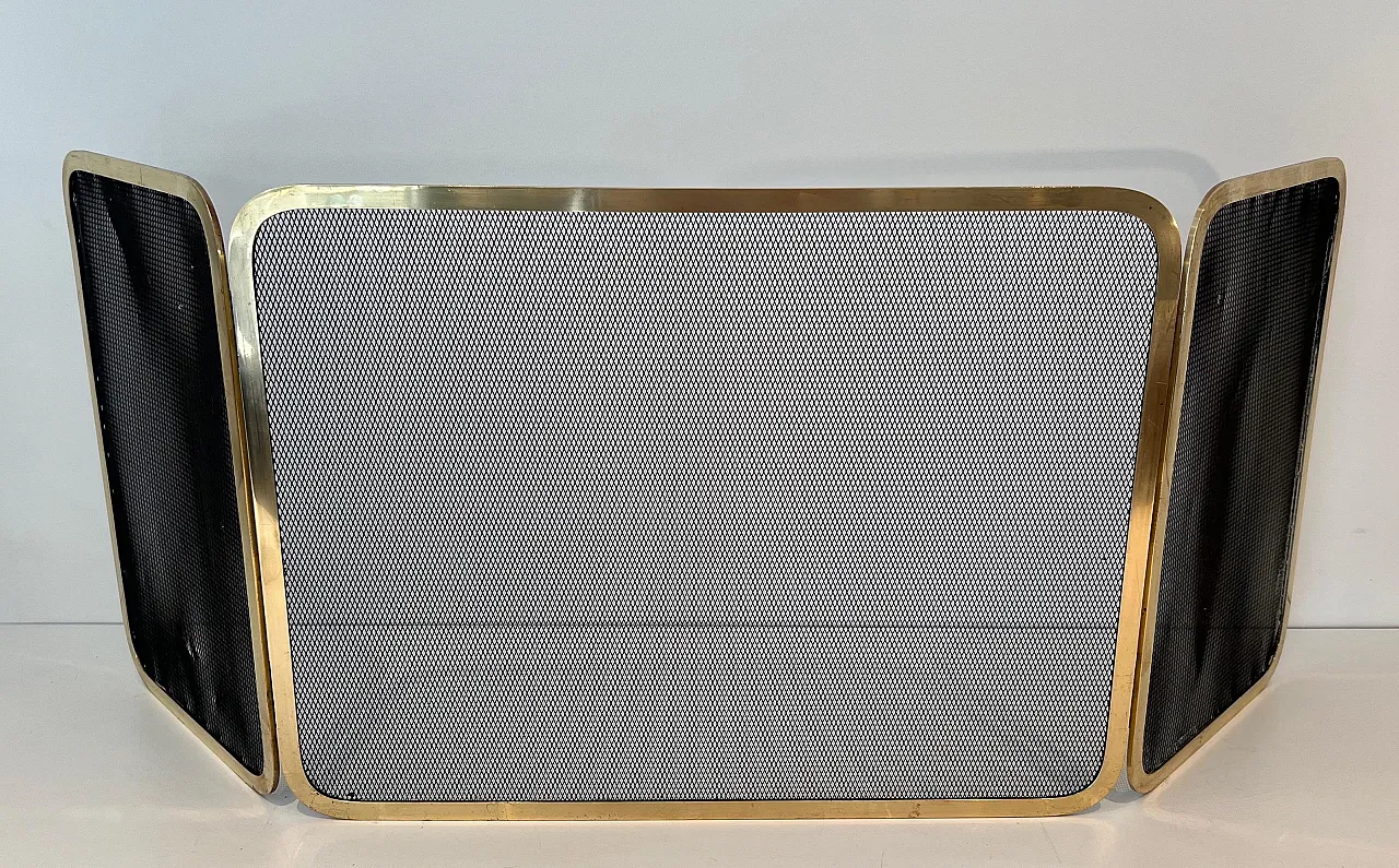 Brass fireplace screen and grill, 1970s 3