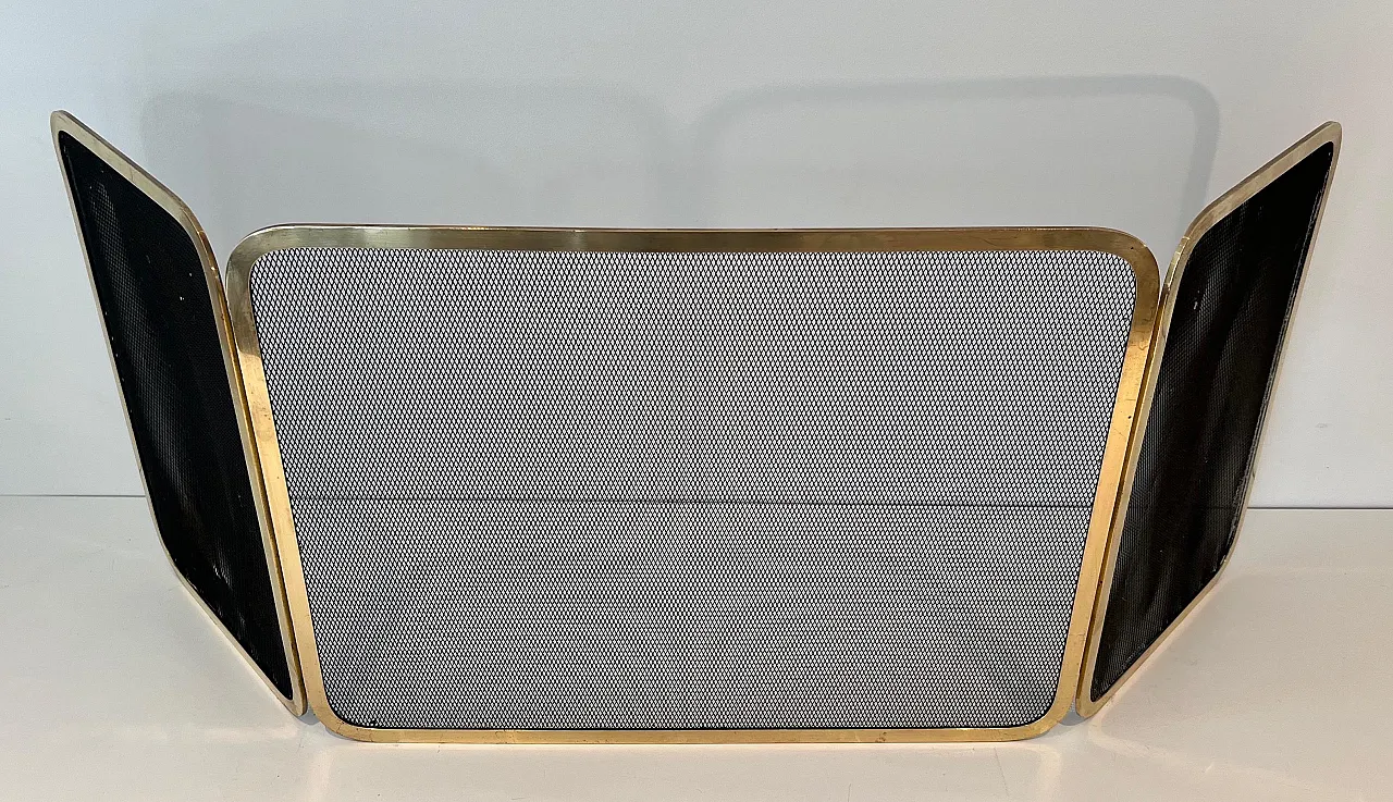 Brass fireplace screen and grill, 1970s 4