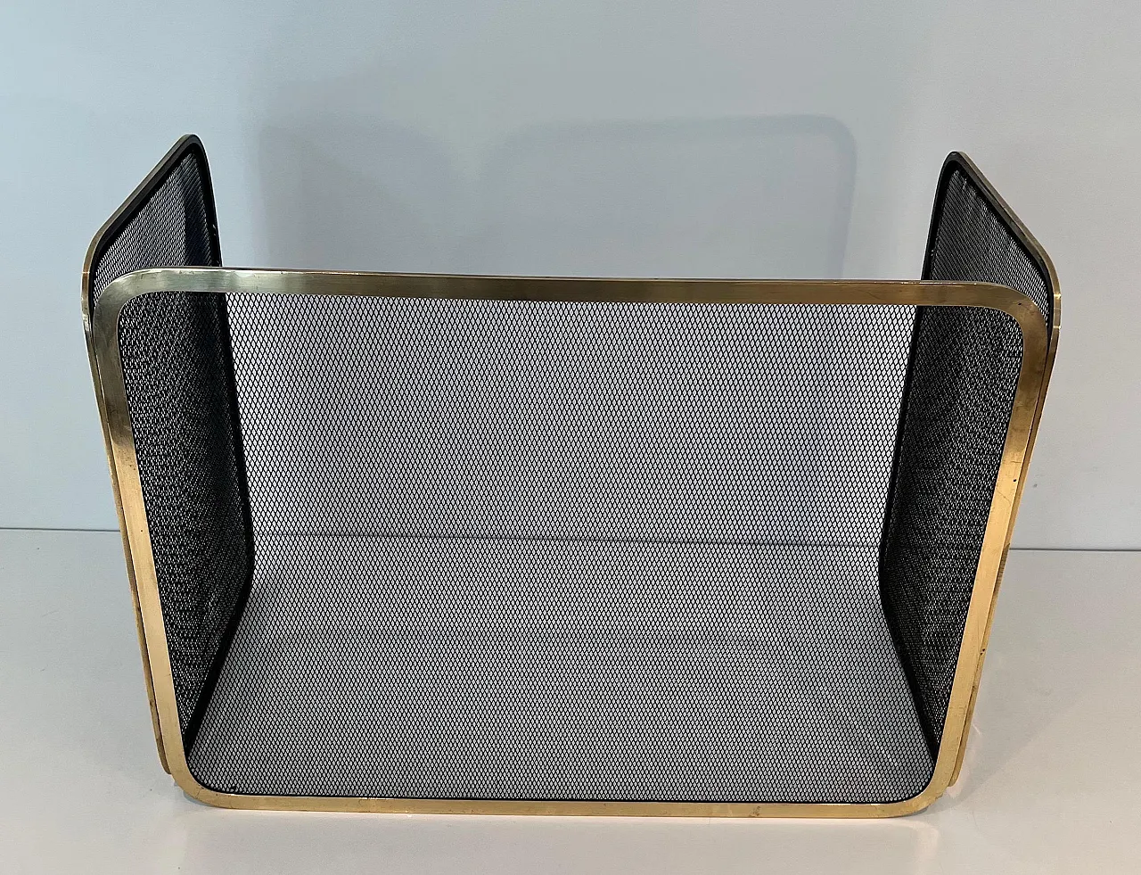 Brass fireplace screen and grill, 1970s 5