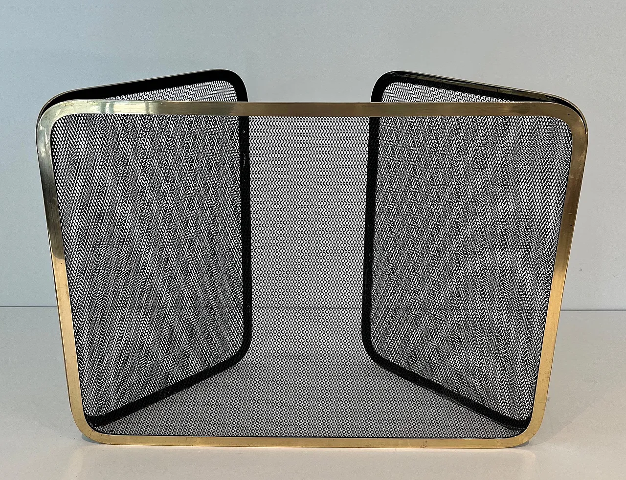 Brass fireplace screen and grill, 1970s 7
