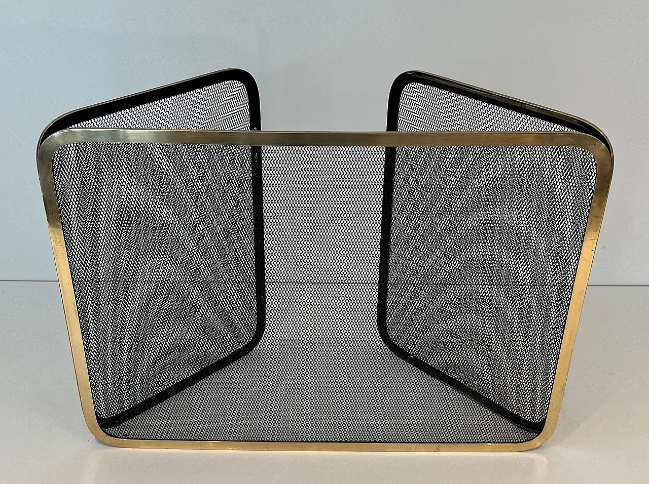 Brass fireplace screen and grill, 1970s 8