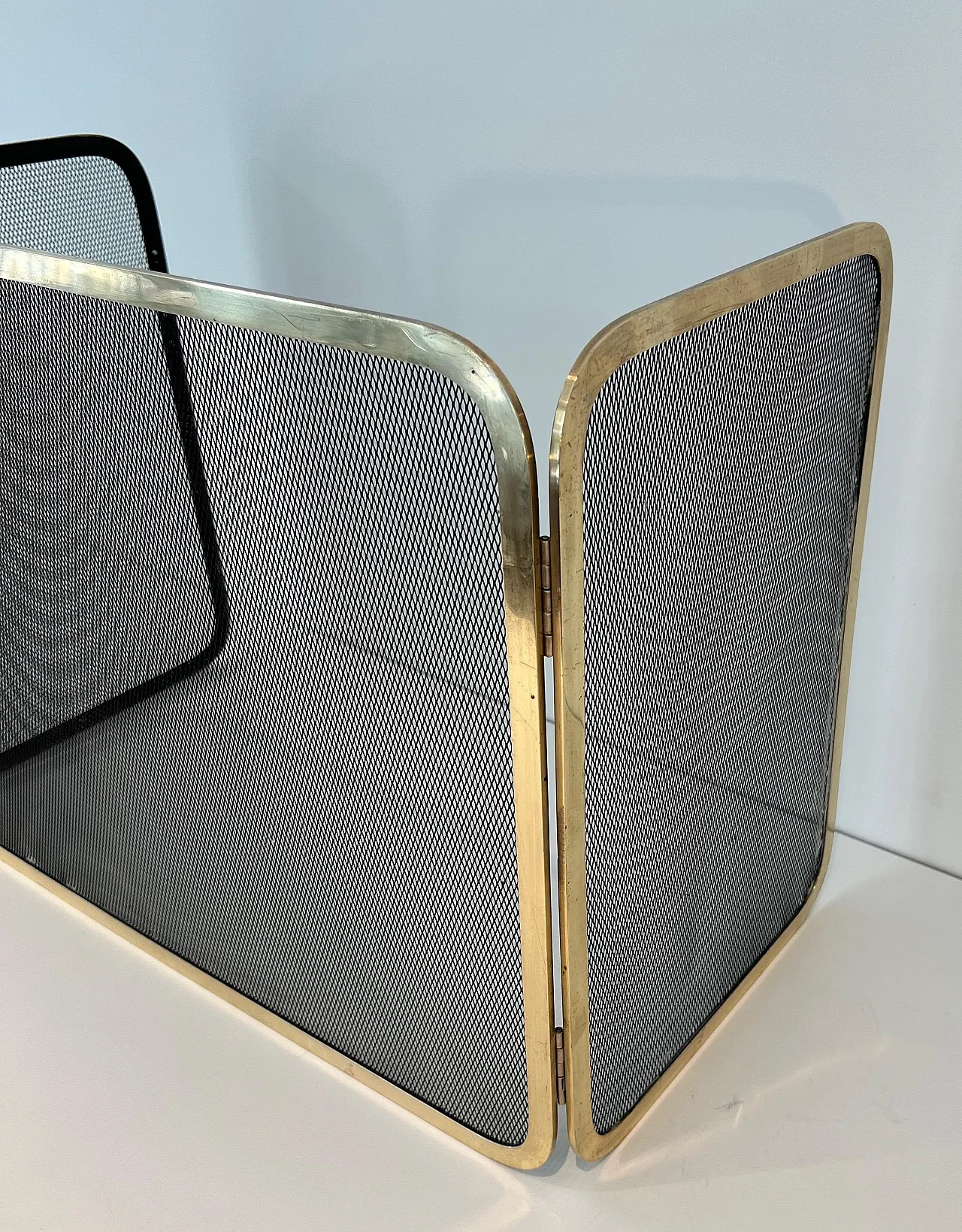 Brass fireplace screen and grill, 1970s 9