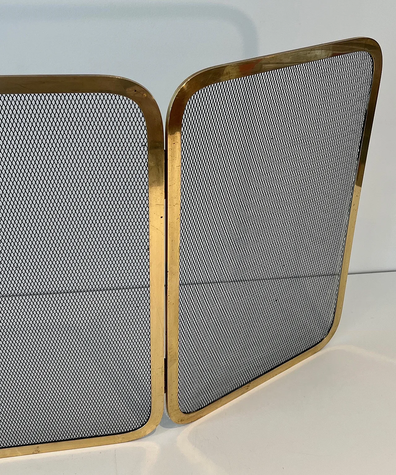 Brass fireplace screen and grill, 1970s 11